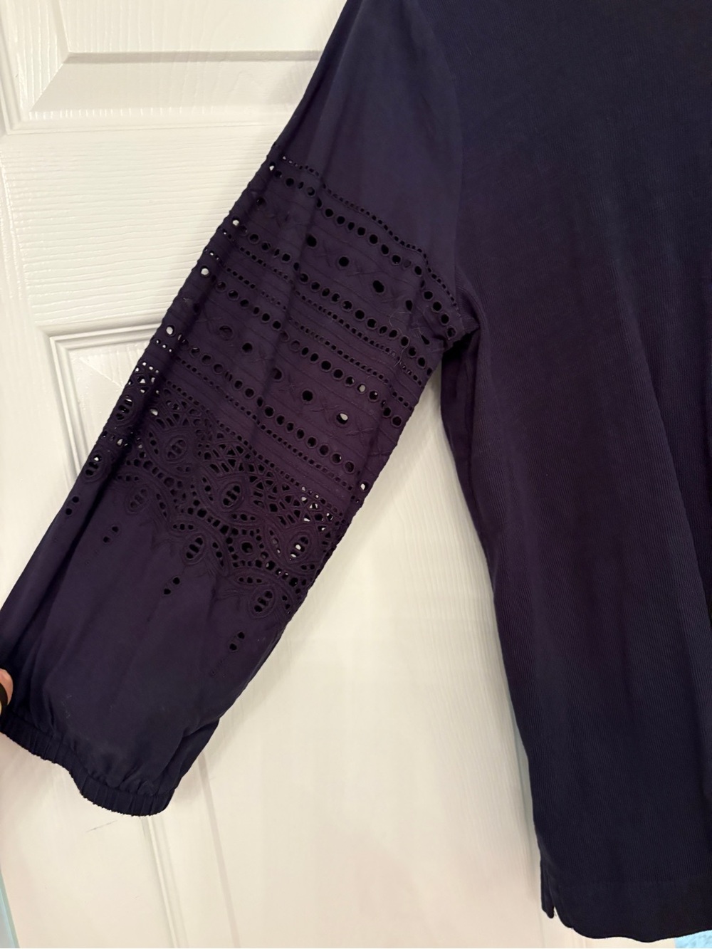 LOFT Navy Eyelet Long Sleeve Top